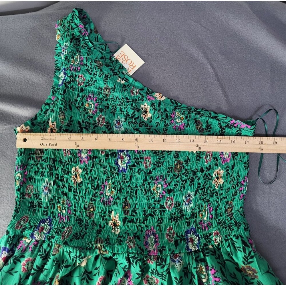 KNOX ROSE Women's XL Floral Green One Shoulder Smocked Casual Dress NWT - Picture 7 of 7
